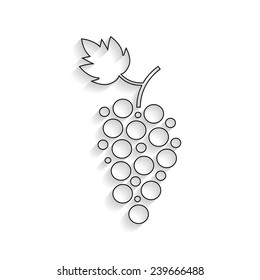 black outline grapes icon with shadow. concept of winemaking, viticulture, wine house, autumn harvest and farming. isolated on white background. trendy modern logo thin line design vector illustration