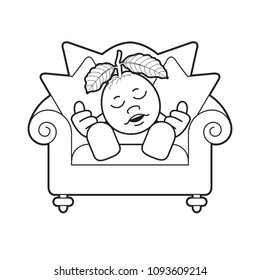 black outline guava vector mascot or cartoon sleeping on chair