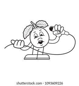 black outline guava vector mascot or cartoon singing