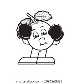 black outline guava vector mascot or cartoon with boxing gloves