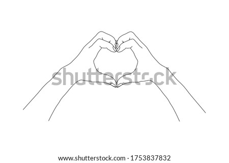 the black outline of hand are act like heart on the pink background. valentine, encouragement, love, donate, care concept. Illustration vector.
