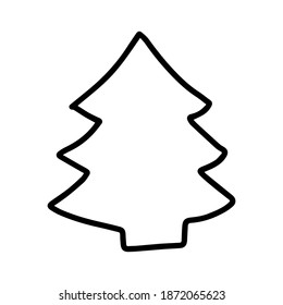 Dibujo manual de contorno negro ilustración vectorial de un árbol de abeto de Navidad tallado aislado en un fondo blanco