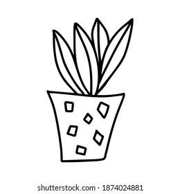 Dibujo manual de contorno negro ilustración vectorial de una planta decorativa, Sansevieria en una olla aislada en fondo blanco