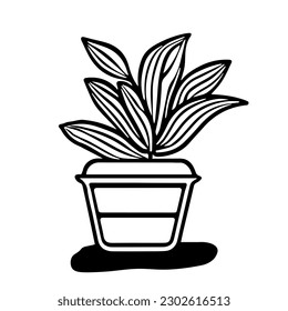 Dibujo de una planta decorativa Dieffenbachia en una olla aislada en un fondo blanco