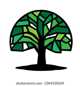 Black outline hand drawing vector illustration of a deciduous tree with green leaves in summer isolated on a white background