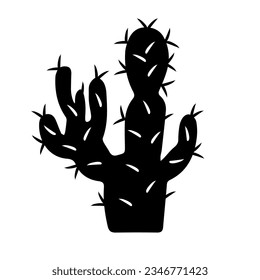 Black outline hand drawing vector illustration of a decorative cactus Prickly pear plant isolated on a white background