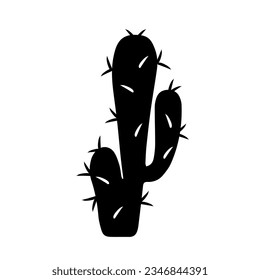 A Black outline hand drawing vector illustration of a decorative cactus Prickly pear plant isolated on a white background