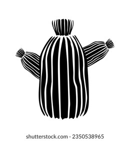A Black outline hand drawing vector illustration of a decorative cactus Prickly pear plant isolated on a white background