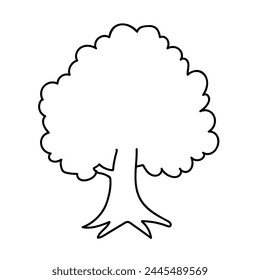 A Black outline hand drawing vector illustration of a birch tree with leaves in summer isolated on a white background for coloring book for children