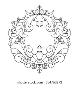 Black outline hand drawn frame vintage vignette template, vector illustration
