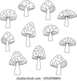 black outline hand drawn mushrooms