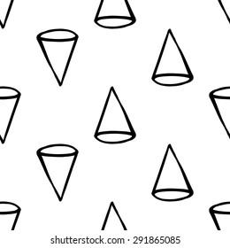 Black outline hand drawn vector taper seamless pattern. Cute doodle modern school education geometric isolated elements