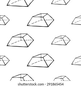 Black outline hand drawn vector frustum seamless pattern. Cute doodle modern school education geometric isolated elements