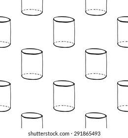Black outline hand drawn vector cylinder seamless pattern. Cute doodle modern school education geometric isolated elements