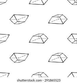 Black outline hand drawn vector frustum seamless pattern. Cute doodle modern school education geometric isolated elements