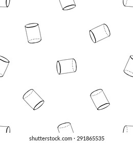 Black outline hand drawn vector cylinder seamless pattern. Cute doodle modern school education geometric isolated elements