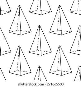 Black outline hand drawn vector pyramid seamless pattern. Cute doodle modern school education geometric isolated elements
