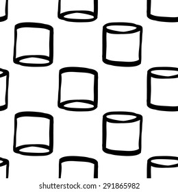 Black outline hand drawn vector barrel seamless pattern. Cute doodle modern school education geometric isolated elements