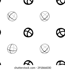 Black outline hand drawn vector ball and sphere seamless pattern. Cute doodle modern school education geometric isolated elements