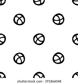 Black outline hand drawn vector ball seamless pattern. Cute doodle modern school education geometric isolated elements