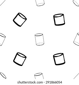 Black outline hand drawn vector barrel and cylinder seamless pattern. Cute doodle modern school education geometric isolated elements