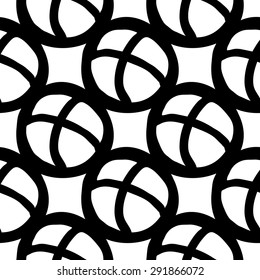 Black outline hand drawn vector ball seamless pattern. Cute doodle modern school education geometric isolated elements