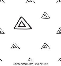 Black outline hand drawn vector triangle seamless pattern. Cute doodle modern isolated pop art elements