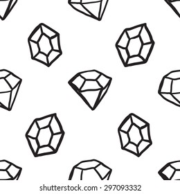 Black outline hand drawn vector crystal and diamond seamless pattern. Cute doodle modern isolated pop art elements