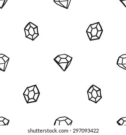 Black outline hand drawn vector crystal and diamond seamless pattern. Cute doodle modern isolated pop art elements
