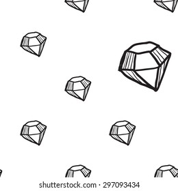 Black outline hand drawn vector diamond seamless pattern. Cute doodle modern isolated pop art elements