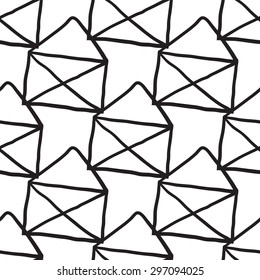 Black outline hand drawn vector envelope seamless pattern. Cute doodle modern isolated pop art elements