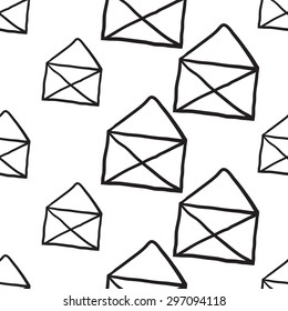 Black outline hand drawn vector envelope seamless pattern. Cute doodle modern isolated pop art elements