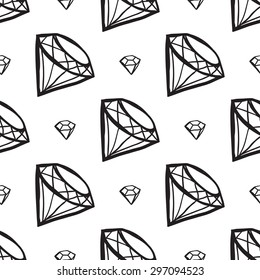 Black outline hand drawn vector diamond seamless pattern. Cute doodle modern isolated pop art elements