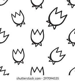 Black outline hand drawn vector flower seamless pattern. Cute doodle modern isolated pop art elements