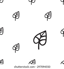 Black outline hand drawn vector  leaf seamless pattern. Cute doodle modern isolated pop art elements