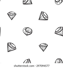 Black outline hand drawn vector diamond seamless pattern. Cute doodle modern isolated pop art elements