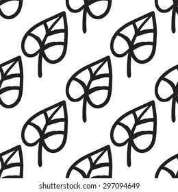 Black outline hand drawn vector  leaf seamless pattern. Cute doodle modern isolated pop art elements