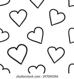 Black outline hand drawn vector love seamless pattern. Cute doodle modern isolated pop art elements