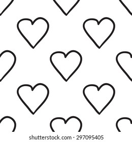 Black outline hand drawn vector love seamless pattern. Cute doodle modern isolated pop art elements