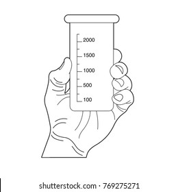 black outline hand holding beaker-vector drawing