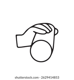Black outline hand holding bottle