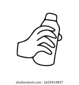 Black outline hand holding bottle