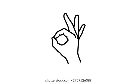 Black outline hand making ok gesture