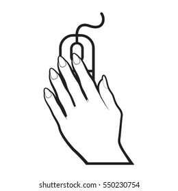 black outline hand with mouse-vector drawing