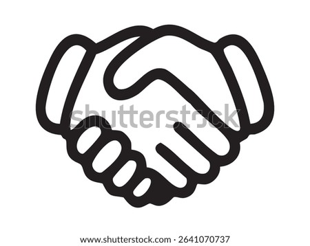 Black outline of handshake icon symbolizing agreement, partnership, and cooperation. concept of unity, business collaboration, contract, handshake logo design.