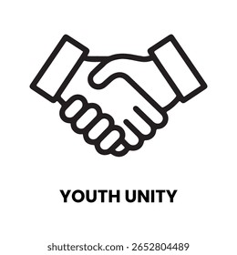 Black outline handshake icon with text agreement partnership