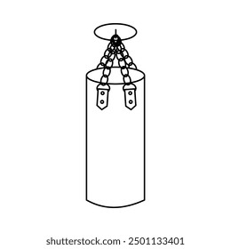 Esquema negro de un saco de boxeo colgante dibujado a mano. Icono simple de equipo de artes marciales mixtas. Equipamiento deportivo para boxeo.