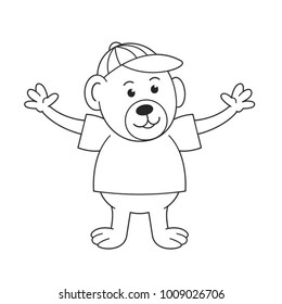 black outline happy bear vector cartoon spreading hands
