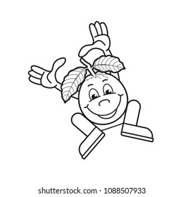 black outline happy guava vector cartoon jumping