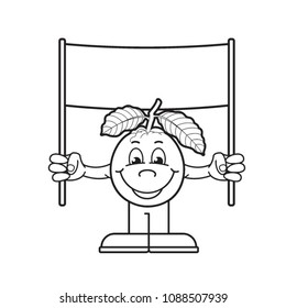 black outline happy guava vector cartoon holding blank banner 